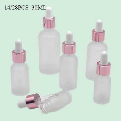 14/28 PCS 30ml Rose-Golden frosted Dropper Bottle Empty Cosmetic Packaging Container Essential Oil Bottles Pipette Empty Bott