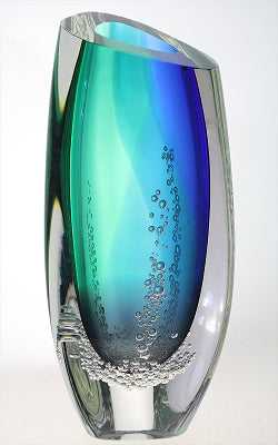 Blue Triangle Decorative Glass Vase - Medium Size